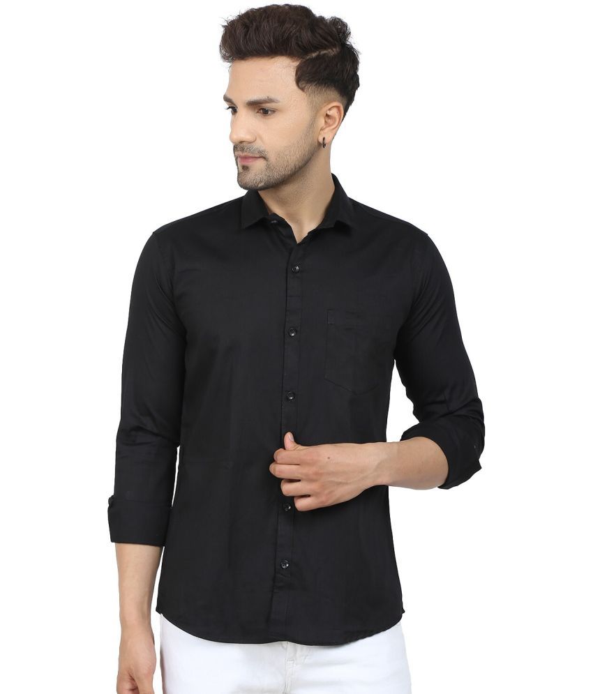     			Fatty Mouse Cotton Blend Regular Fit Solids Full Sleeves Men's Casual Shirt - Black ( Pack of 1 )