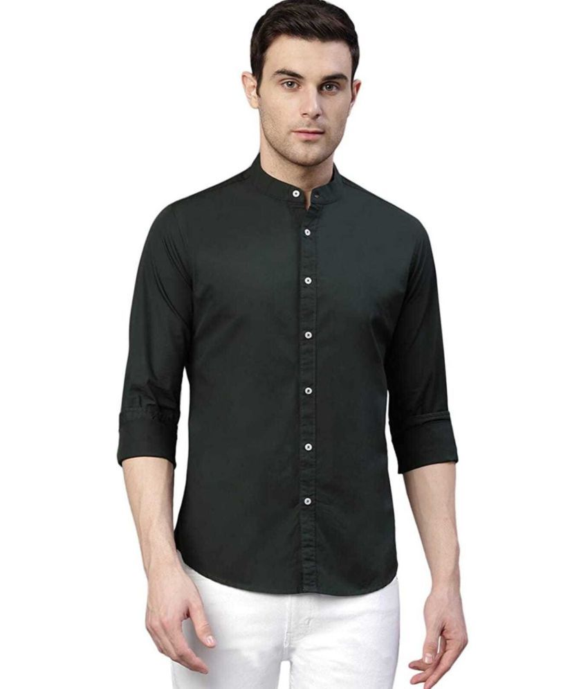     			Fatty Mouse Cotton Blend Regular Fit Solids Full Sleeves Men's Casual Shirt - Dark Green ( Pack of 1 )