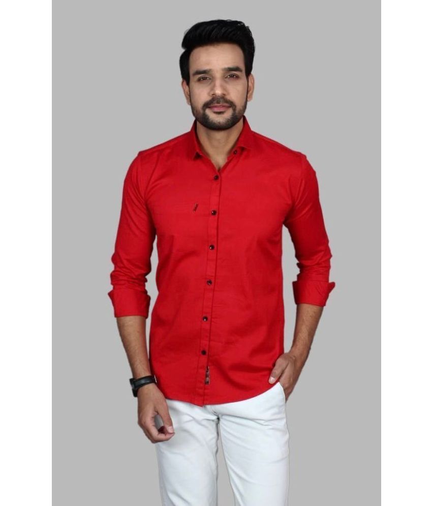     			Fatty Mouse Cotton Blend Regular Fit Solids Full Sleeves Men's Casual Shirt - Red ( Pack of 1 )