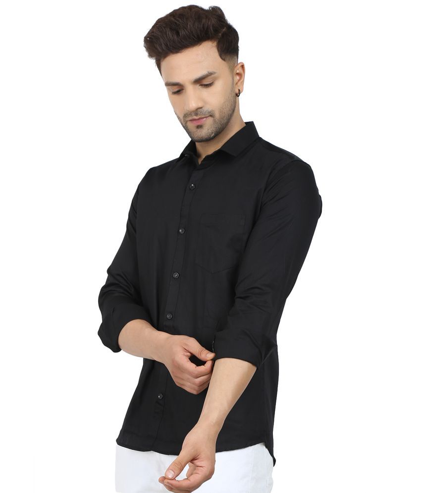     			Fatty Mouse Cotton Blend Regular Fit Solids Full Sleeves Men's Casual Shirt - Black ( Pack of 1 )