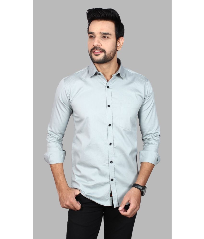     			Fatty Mouse Cotton Blend Regular Fit Solids Full Sleeves Men's Casual Shirt - Silver ( Pack of 1 )