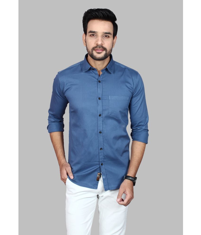     			Fatty Mouse Cotton Blend Regular Fit Solids Full Sleeves Men's Casual Shirt - Blue ( Pack of 1 )