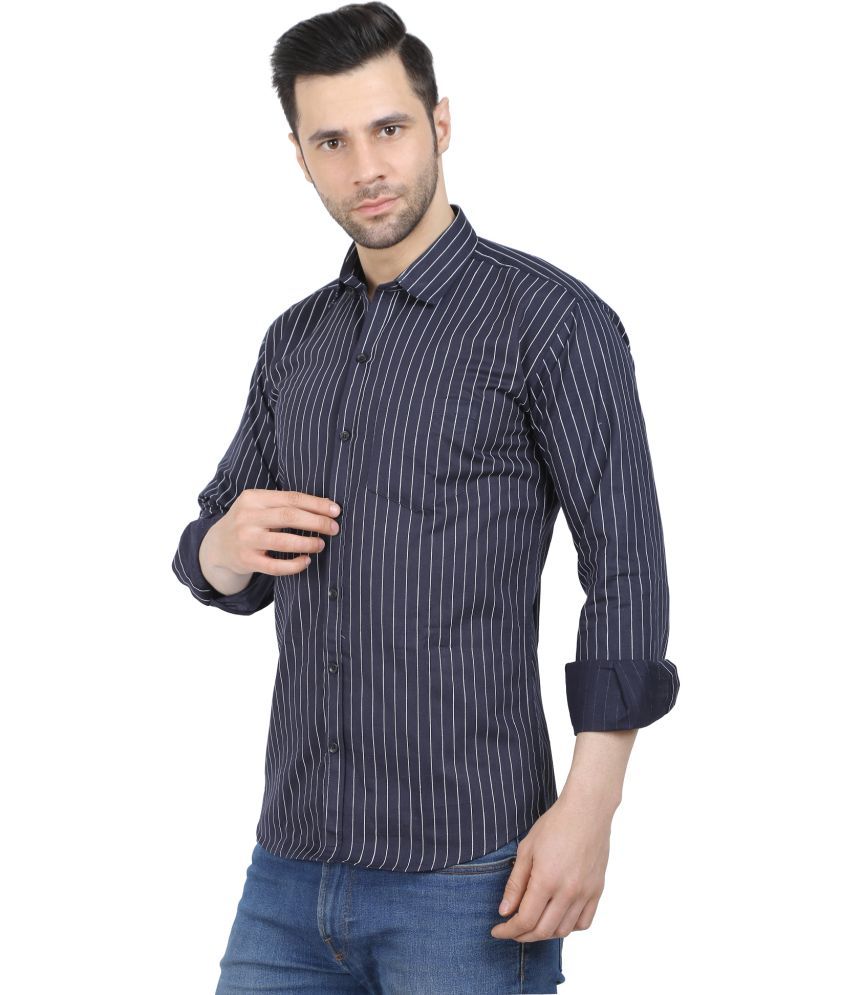     			Fatty Mouse Cotton Blend Regular Fit Striped Full Sleeves Men's Casual Shirt - Dark Blue ( Pack of 1 )