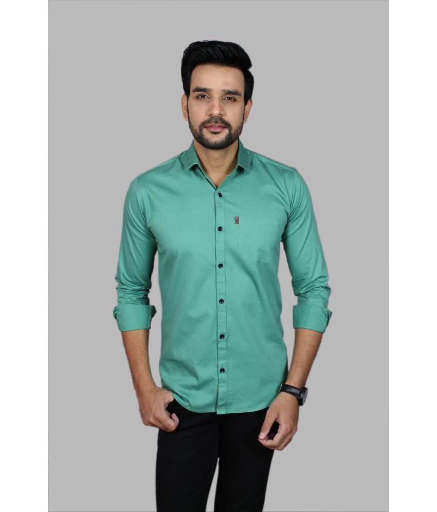     			Fatty Mouse Cotton Blend Regular Fit Solids Full Sleeves Men's Casual Shirt - Light Green ( Pack of 1 )