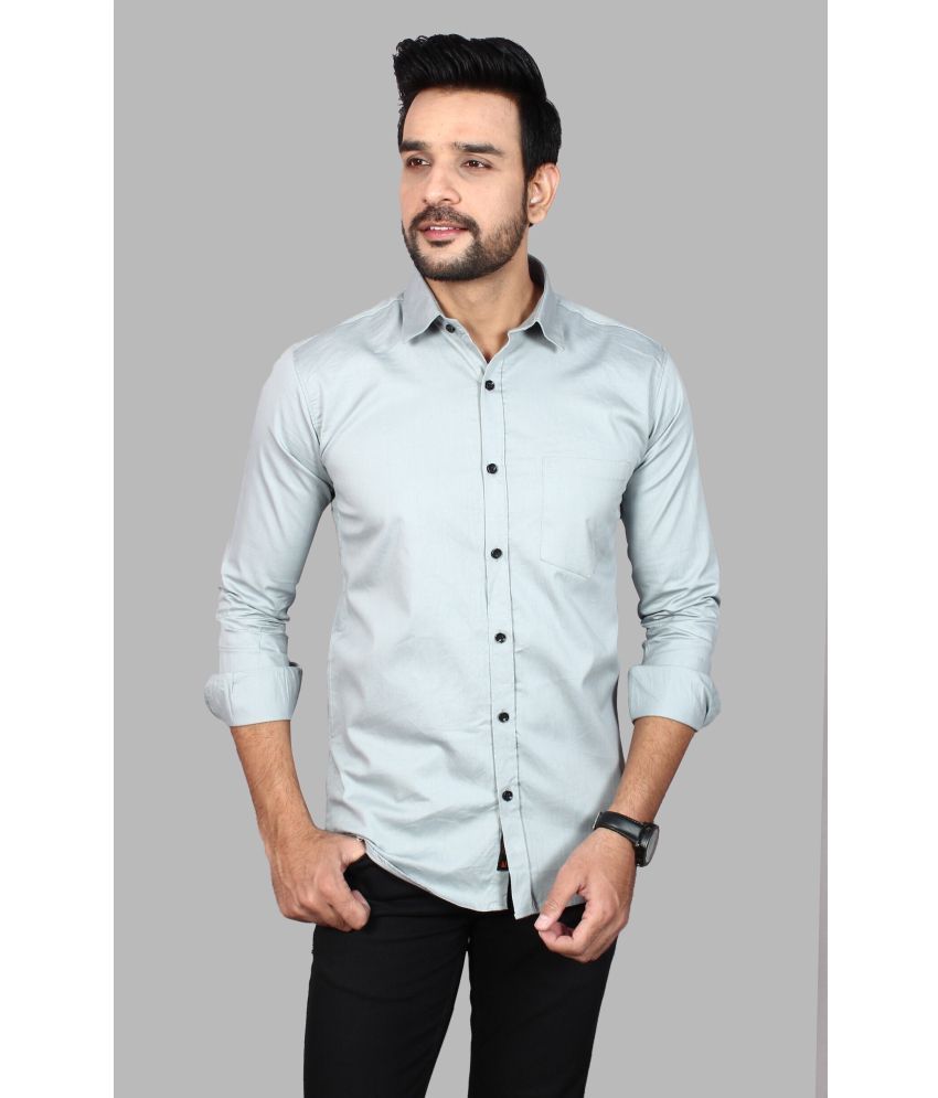     			Fatty Mouse Cotton Blend Regular Fit Solids Full Sleeves Men's Casual Shirt - Grey ( Pack of 1 )