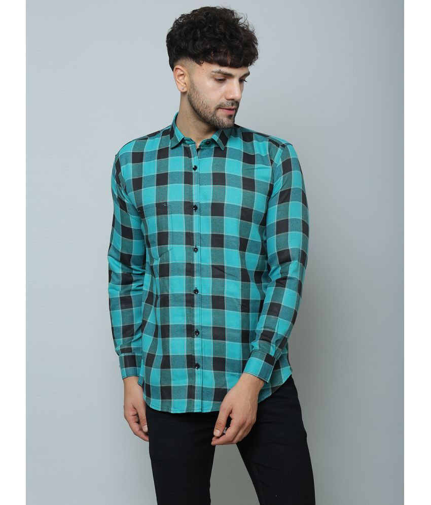     			Fatty Mouse Cotton Blend Regular Fit Checks Full Sleeves Men's Casual Shirt - Green ( Pack of 1 )