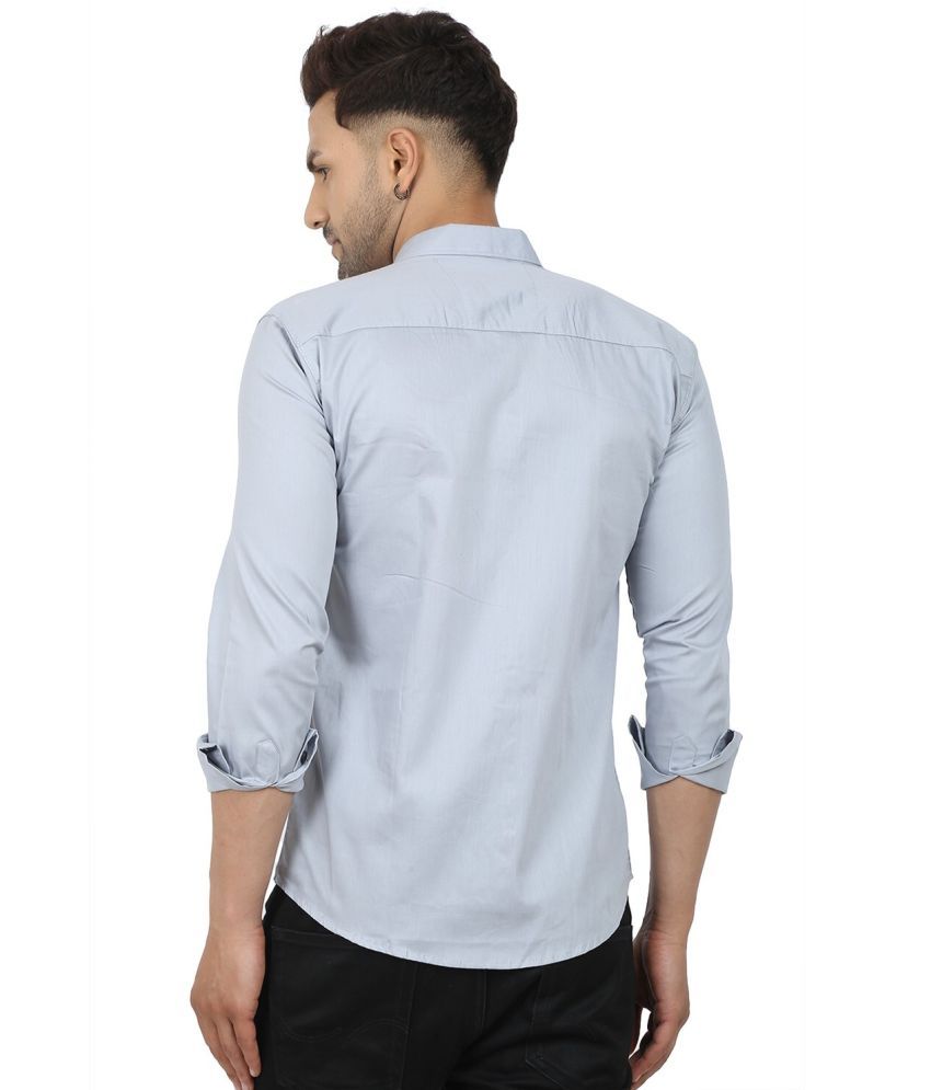     			Fatty Mouse Cotton Blend Regular Fit Solids Full Sleeves Men's Casual Shirt - Silver ( Pack of 1 )