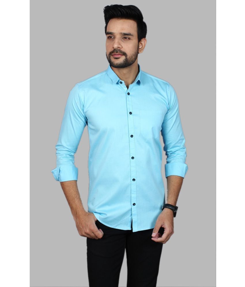     			Fatty Mouse Cotton Blend Regular Fit Solids Full Sleeves Men's Casual Shirt - Light Blue ( Pack of 1 )