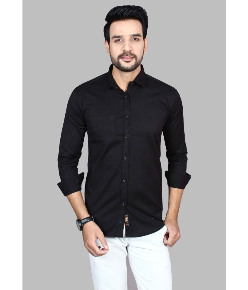     			Fatty Mouse Cotton Blend Regular Fit Solids Full Sleeves Men's Casual Shirt - Black ( Pack of 1 )