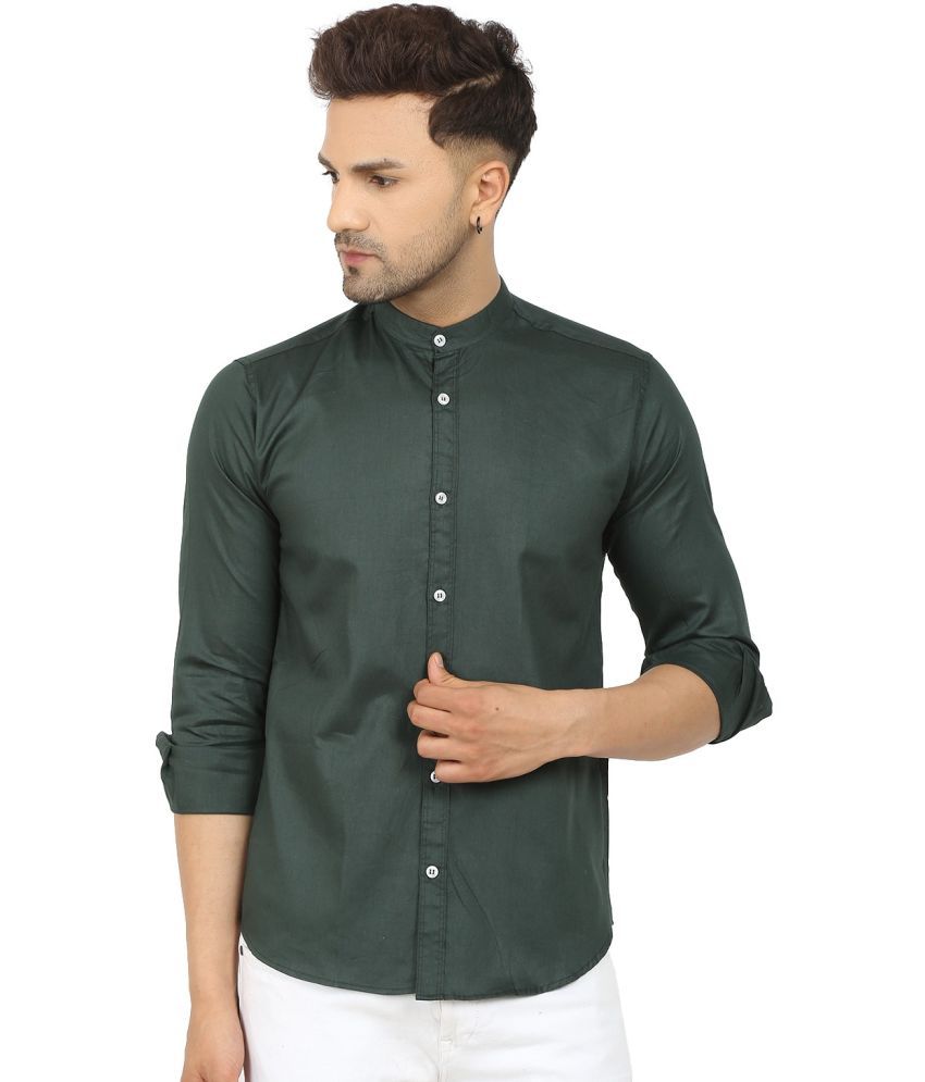     			Fatty Mouse Cotton Blend Regular Fit Solids Full Sleeves Men's Casual Shirt - Green ( Pack of 1 )