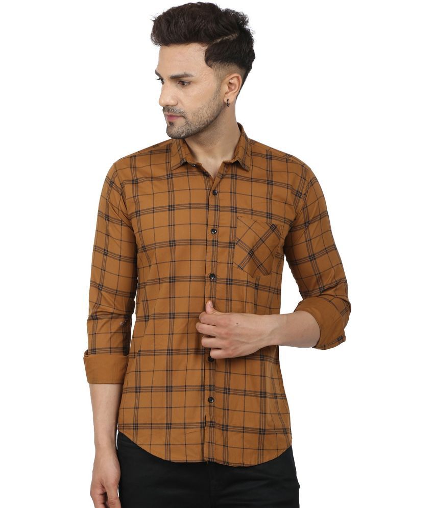     			Fatty Mouse Cotton Blend Regular Fit Checks Full Sleeves Men's Casual Shirt - Brown ( Pack of 1 )