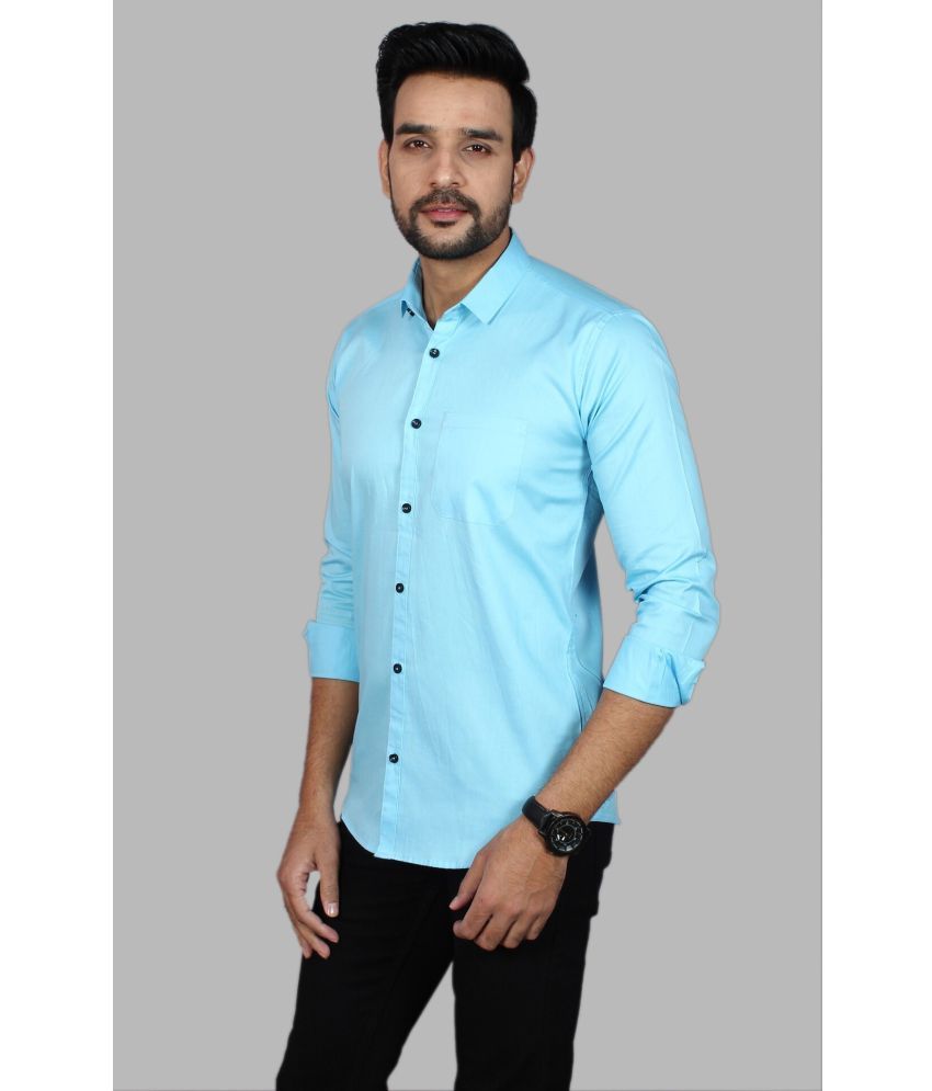     			Fatty Mouse Cotton Blend Regular Fit Solids Full Sleeves Men's Casual Shirt - Light Blue ( Pack of 1 )