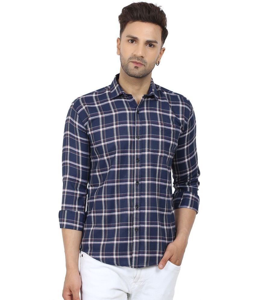     			Fatty Mouse Cotton Blend Regular Fit Checks Full Sleeves Men's Casual Shirt - Dark Blue ( Pack of 1 )