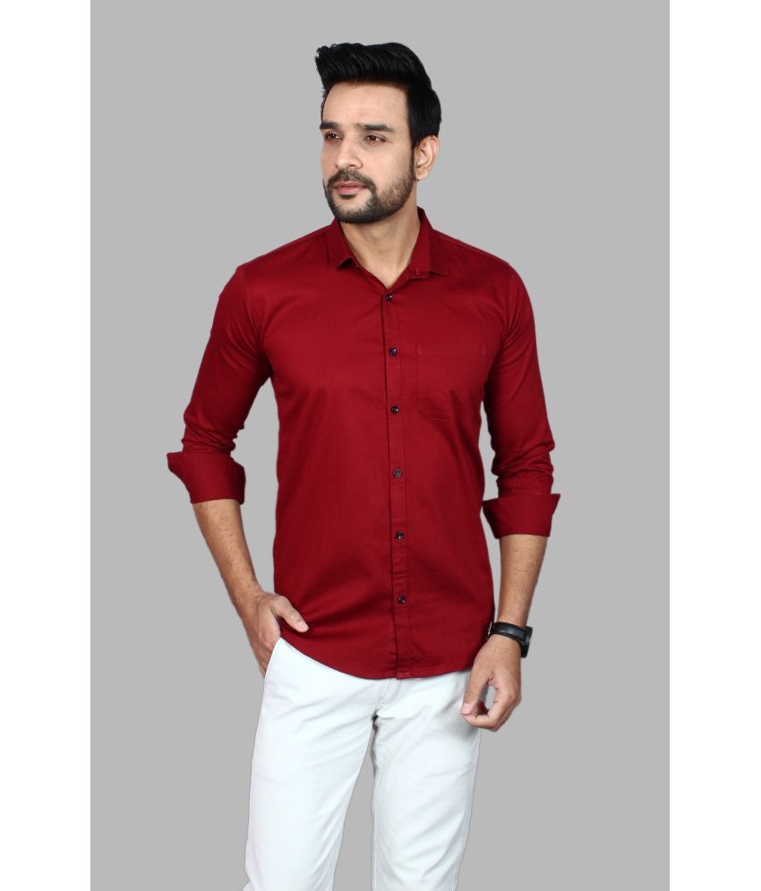     			Fatty Mouse Cotton Blend Regular Fit Solids Full Sleeves Men's Casual Shirt - Maroon ( Pack of 1 )