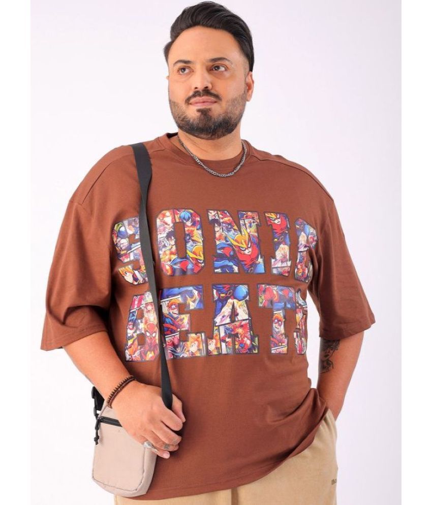     			HARDSODA Cotton Relaxed Fit Printed Half Sleeves Men's Round T-Shirt - Brown ( Pack of 1 )