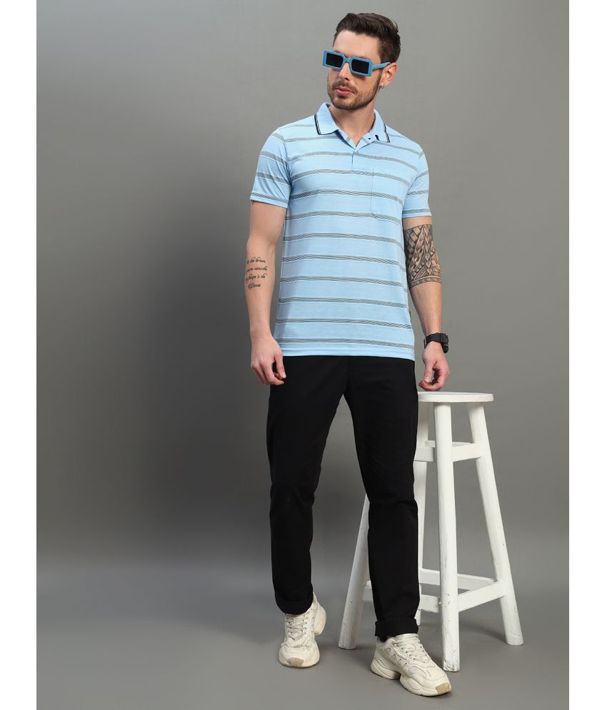     			Nuovo Pack of 1 Cotton Blend Regular Fit Striped Half Sleeves Men's Polo T Shirt ( Sky Blue )