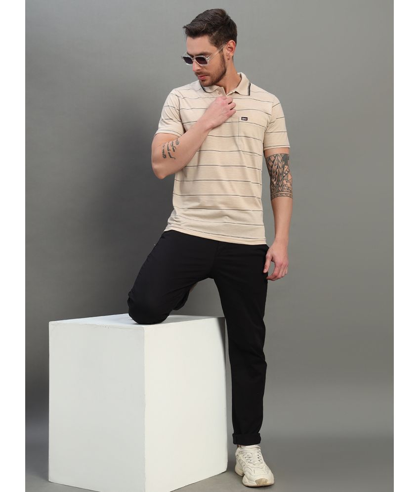     			Nuovo Pack of 1 Cotton Blend Regular Fit Striped Half Sleeves Men's Polo T Shirt ( Beige )