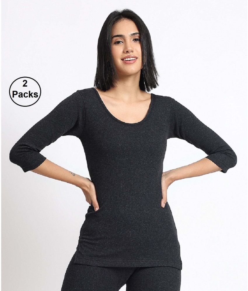     			TT Cotton Blend Thermal Tops - Black Pack of 2