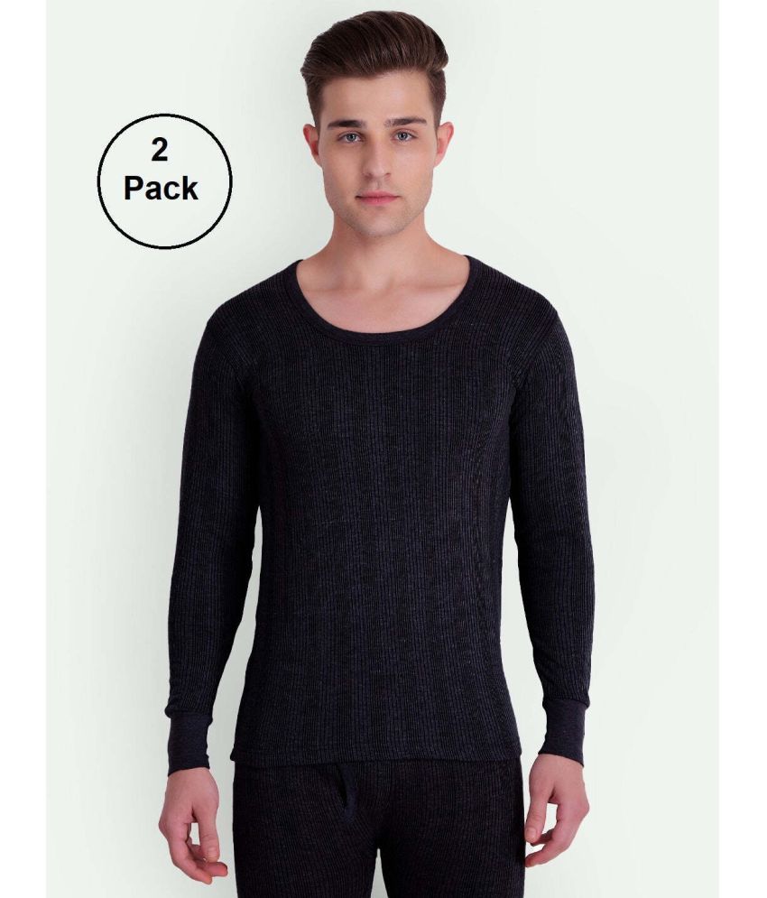     			TT Pack of 2 Cotton Blend Thermal Tops For Men's ( Black )