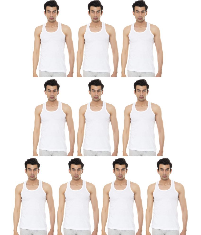     			VIP Pack of 10 Cotton Basic Vest For Men ( White )