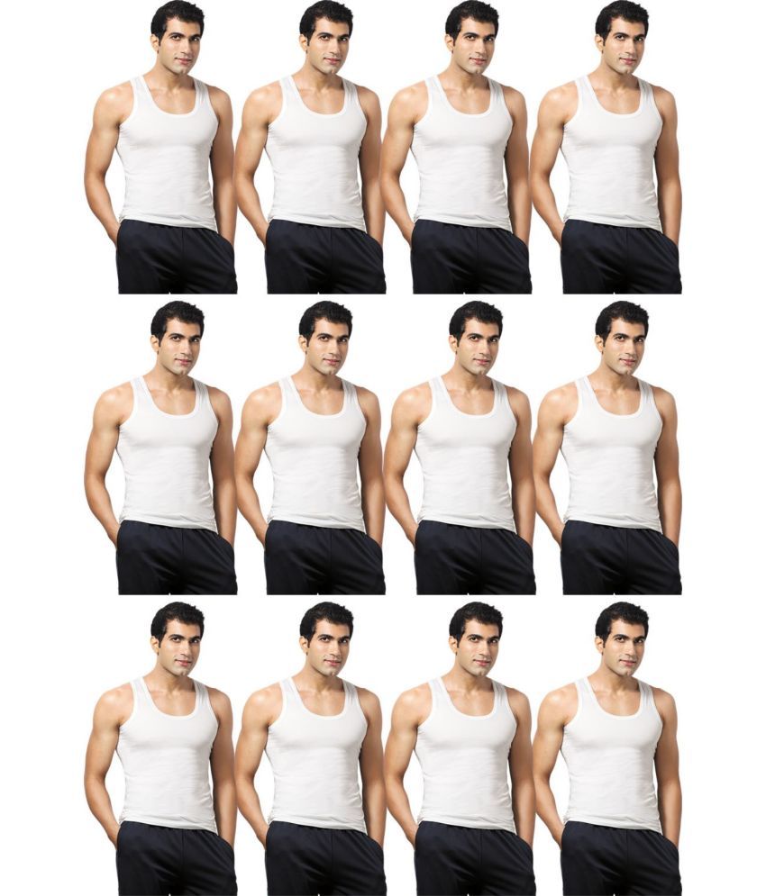     			VIP Pack of 12 Cotton Basic Vest For Men ( White )