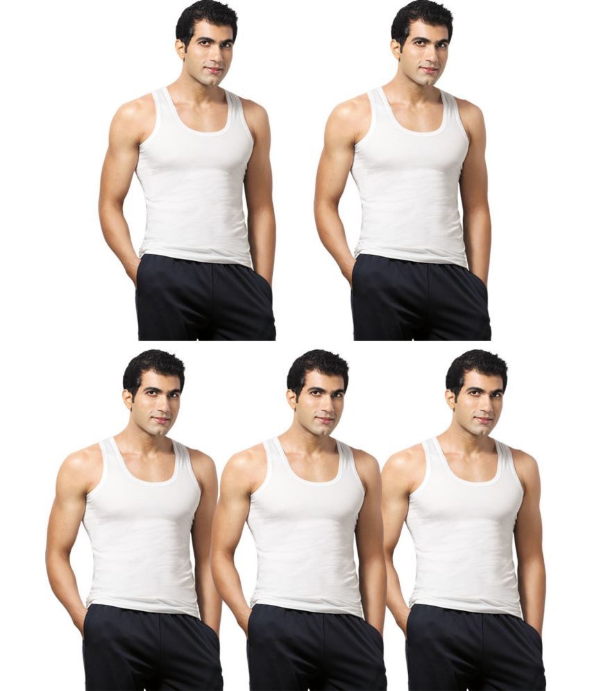     			VIP Pack of 5 Cotton Basic Vest For Men ( White )