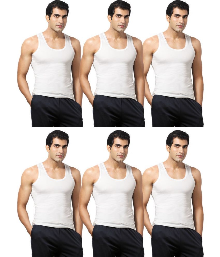     			VIP Pack of 6 Cotton Basic Vest For Men ( White )