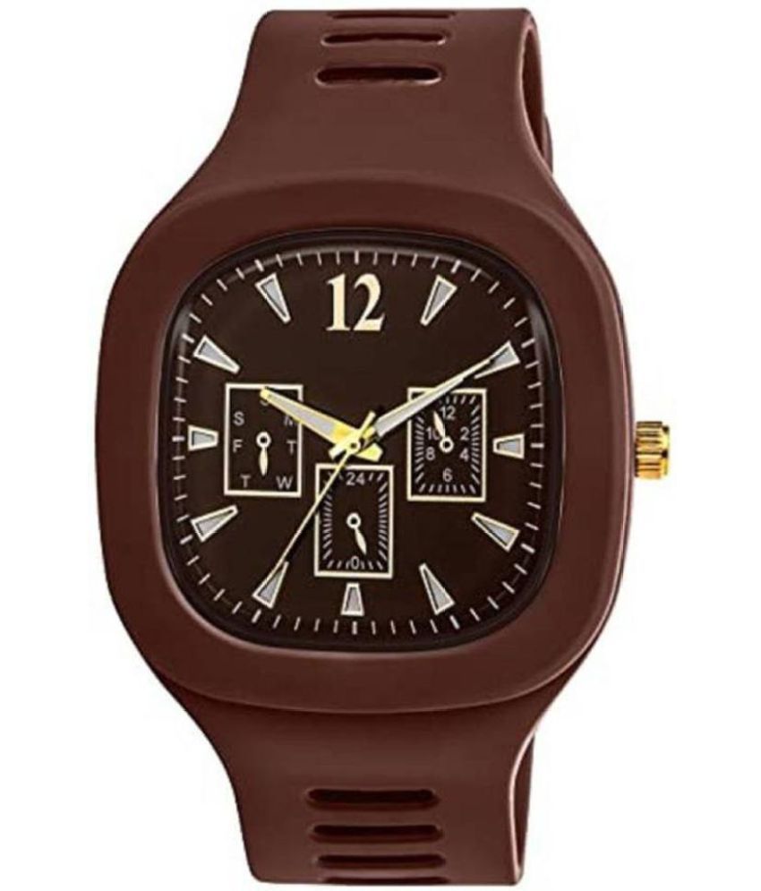     			YUKAX Brown Silicon Analog Men's Watch