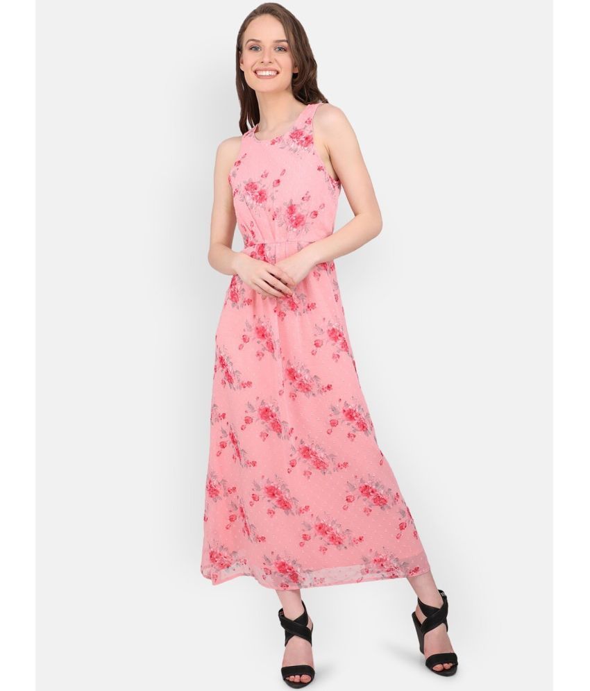     			marc louis Chiffon Printed Full Length Women's Fit & Flare Dress - Pink ( Pack of 1 )