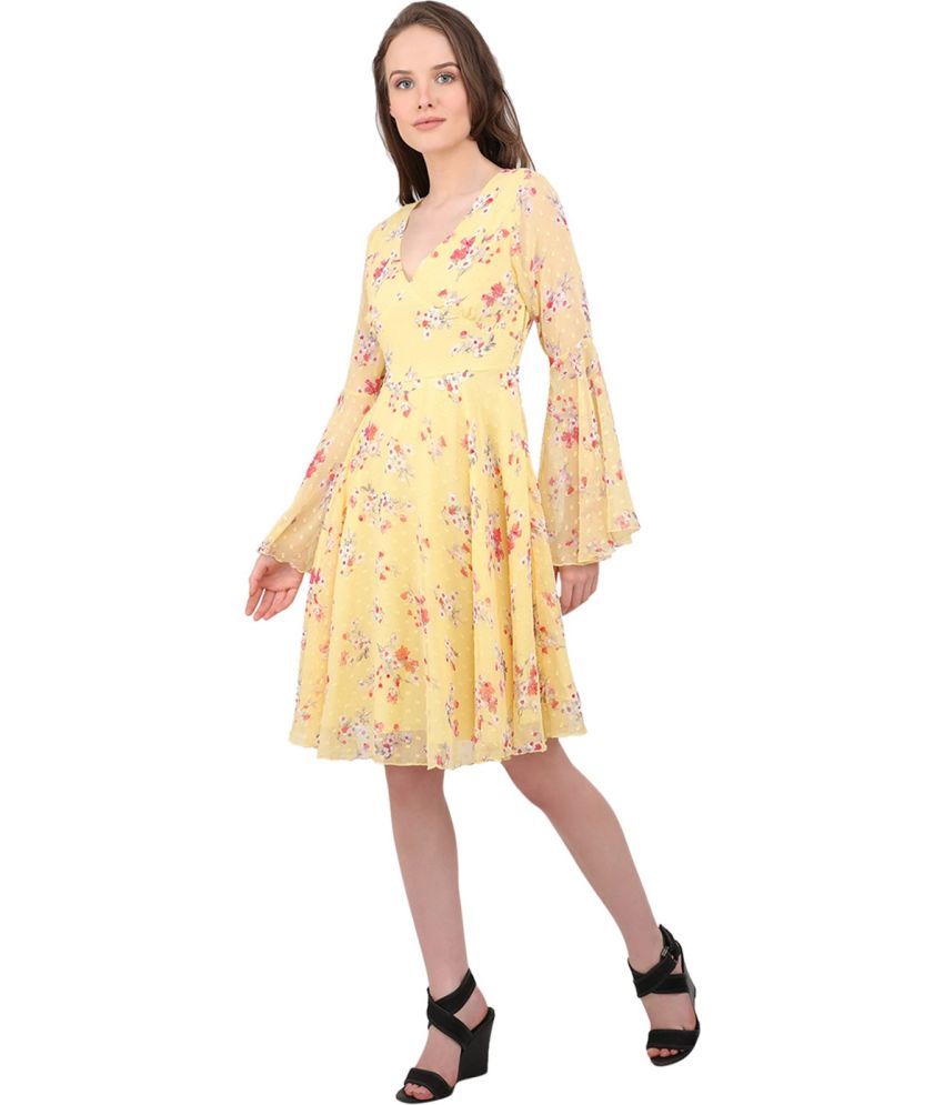     			marc louis Chiffon Printed Knee Length Women's Fit & Flare Dress - Yellow ( Pack of 1 )