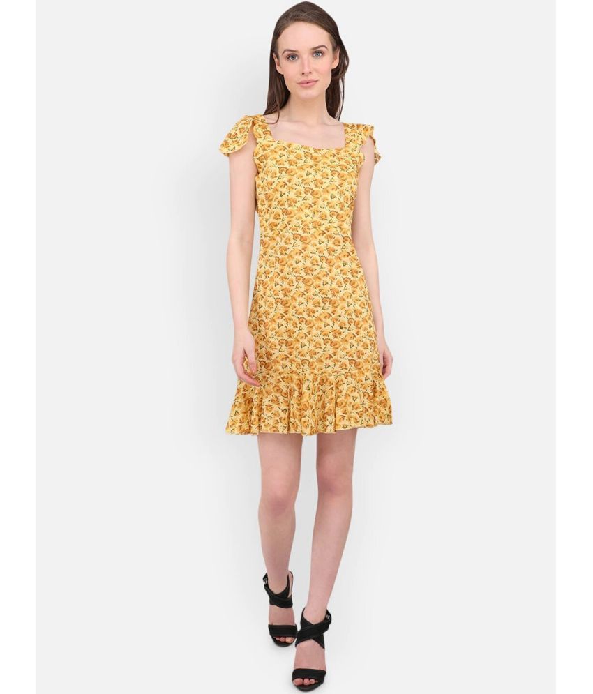     			marc louis Cotton Blend Printed Above Knee Women's Fit & Flare Dress - Yellow ( Pack of 1 )