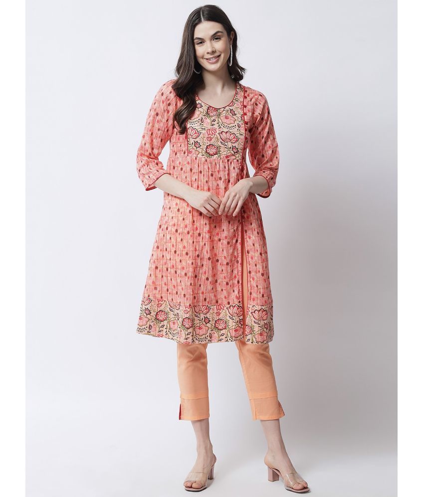     			marc louis Pack of 1 Cotton Blend Printed Anarkali Women's Kurti - ( Pink )