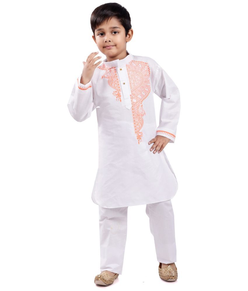     			s muktar garments Baby Boys Cotton Blend Ethnic - Pattern Kurta Pyjama Set ( White , Pack of 1 )