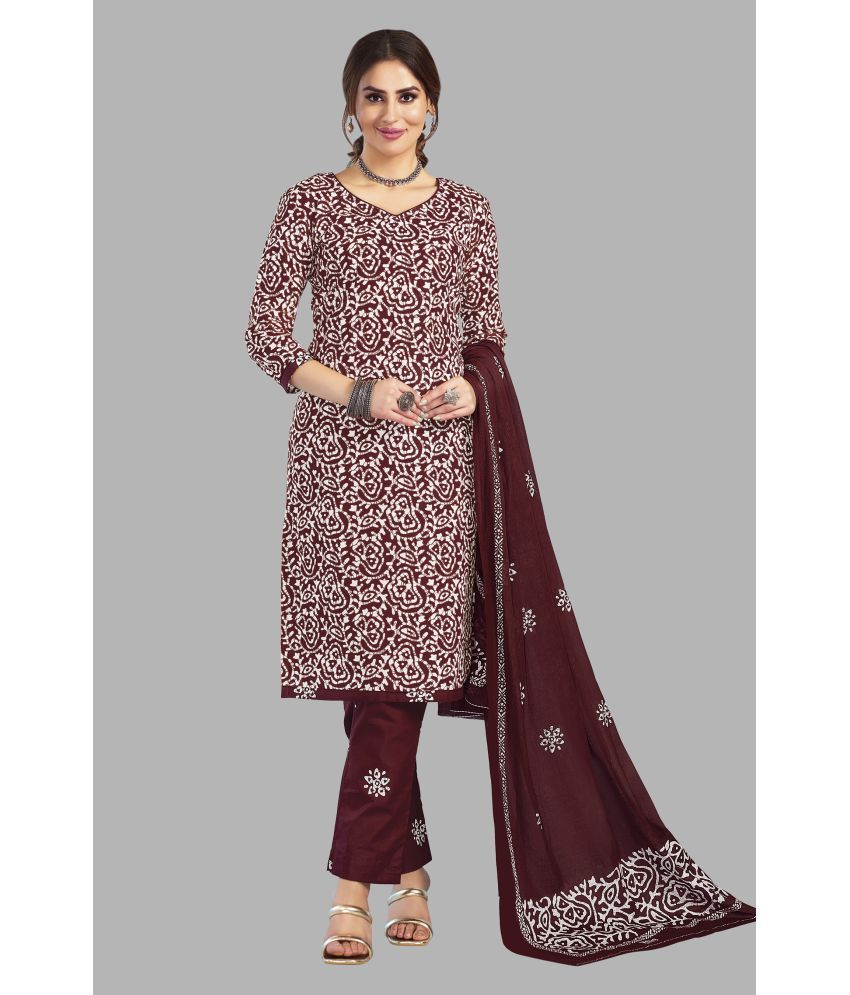     			shree jeenmata collection Cotton Printed Kurti With Pants Women's Stitched Salwar Suit - Maroon ( Pack of 1 )