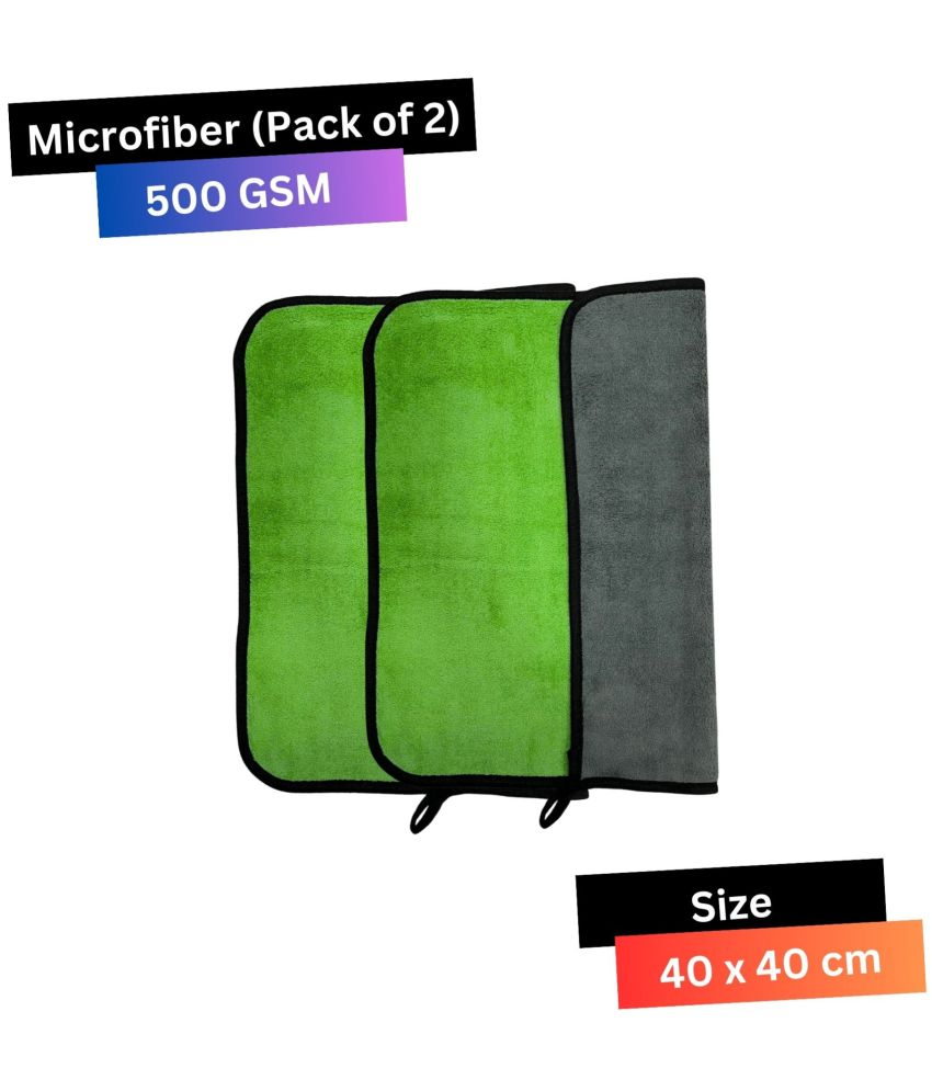     			LIQUIFIBER Green 500 GSM Microfiber Cloth For Automobile ( Pack of 2 )