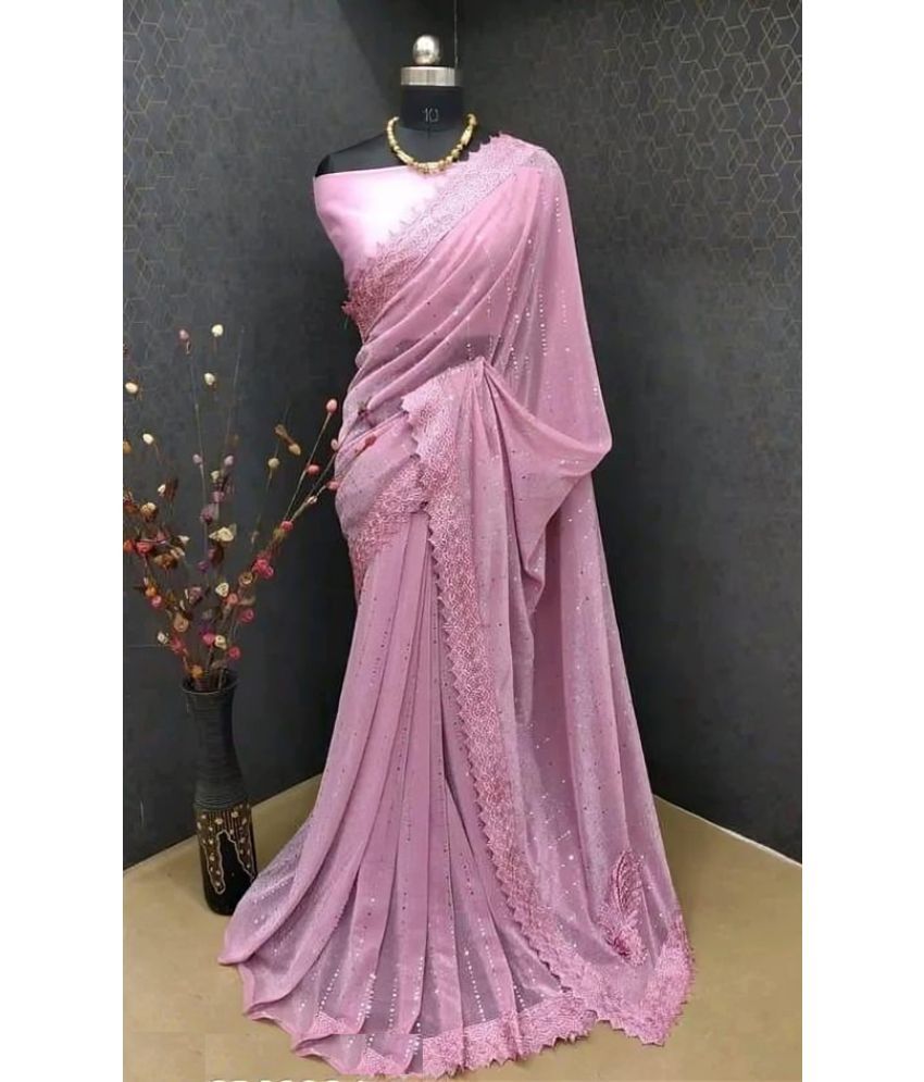     			Aika Lycra Embellished Saree With Blouse Piece ( Pink , Pack of 1 )