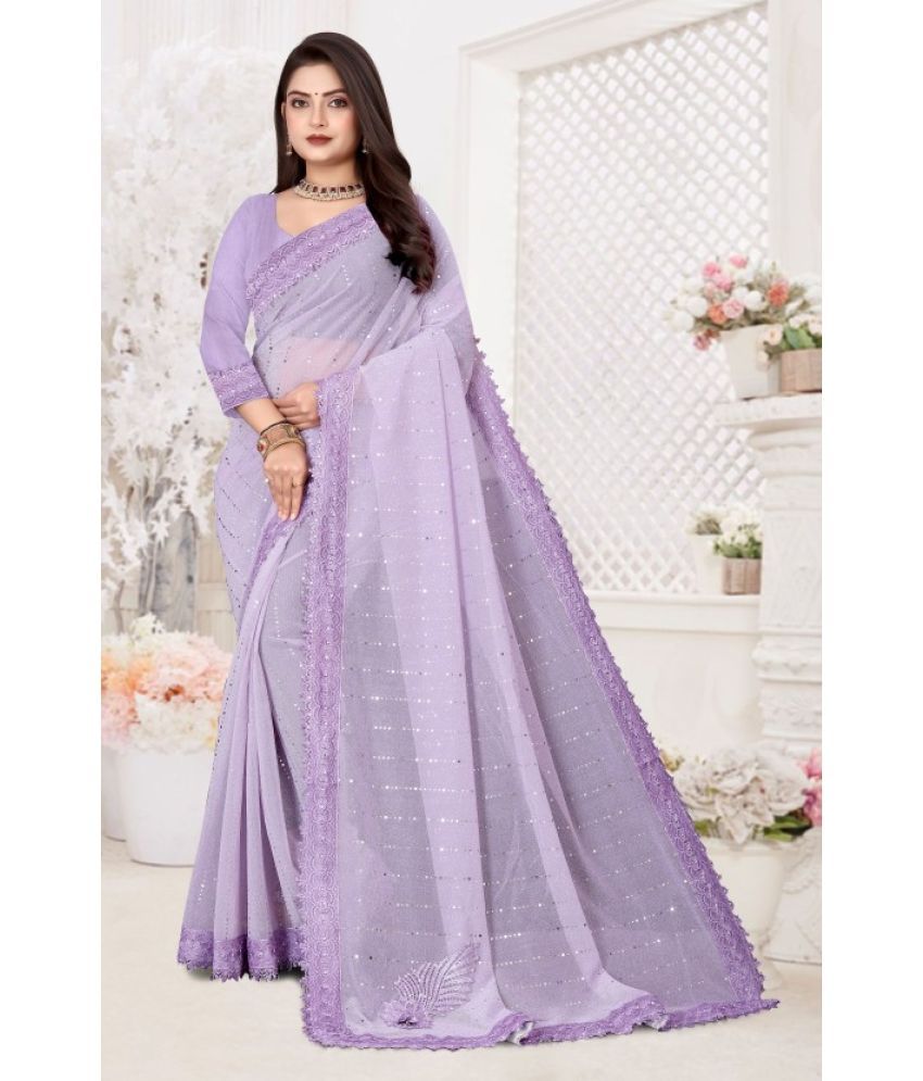     			Aika Lycra Embellished Saree With Blouse Piece ( Lavender , Pack of 1 )