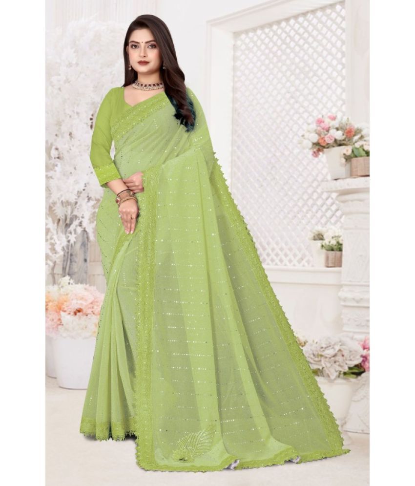     			Aika Lycra Embellished Saree With Blouse Piece ( Sea Green , Pack of 1 )