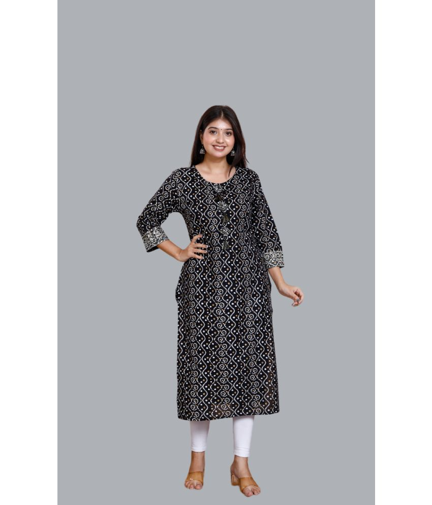     			Angiya Pack of 1 Rayon Embroidered Straight Women's Kurti - ( Black )