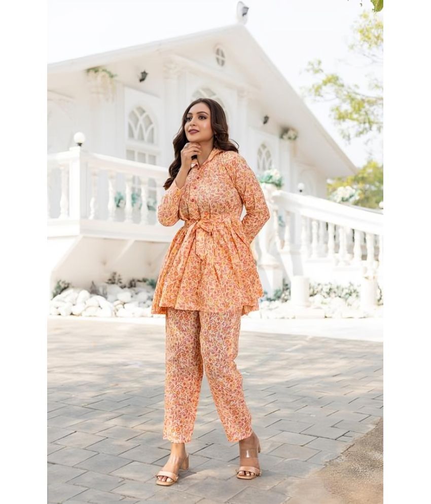     			Apnisha Orange Printed Pant Top Set