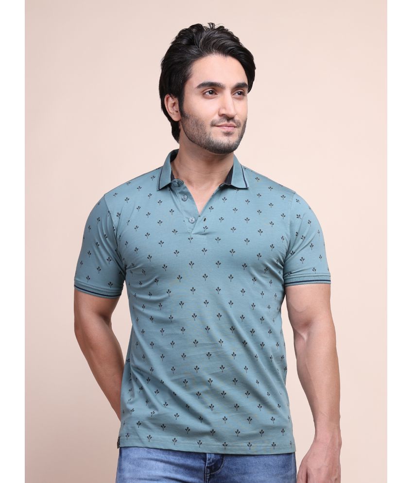     			BERRYBLUES Cotton Blend Regular Fit Printed Half Sleeves Men's V-Neck T-Shirt - Green ( Pack of 1 )