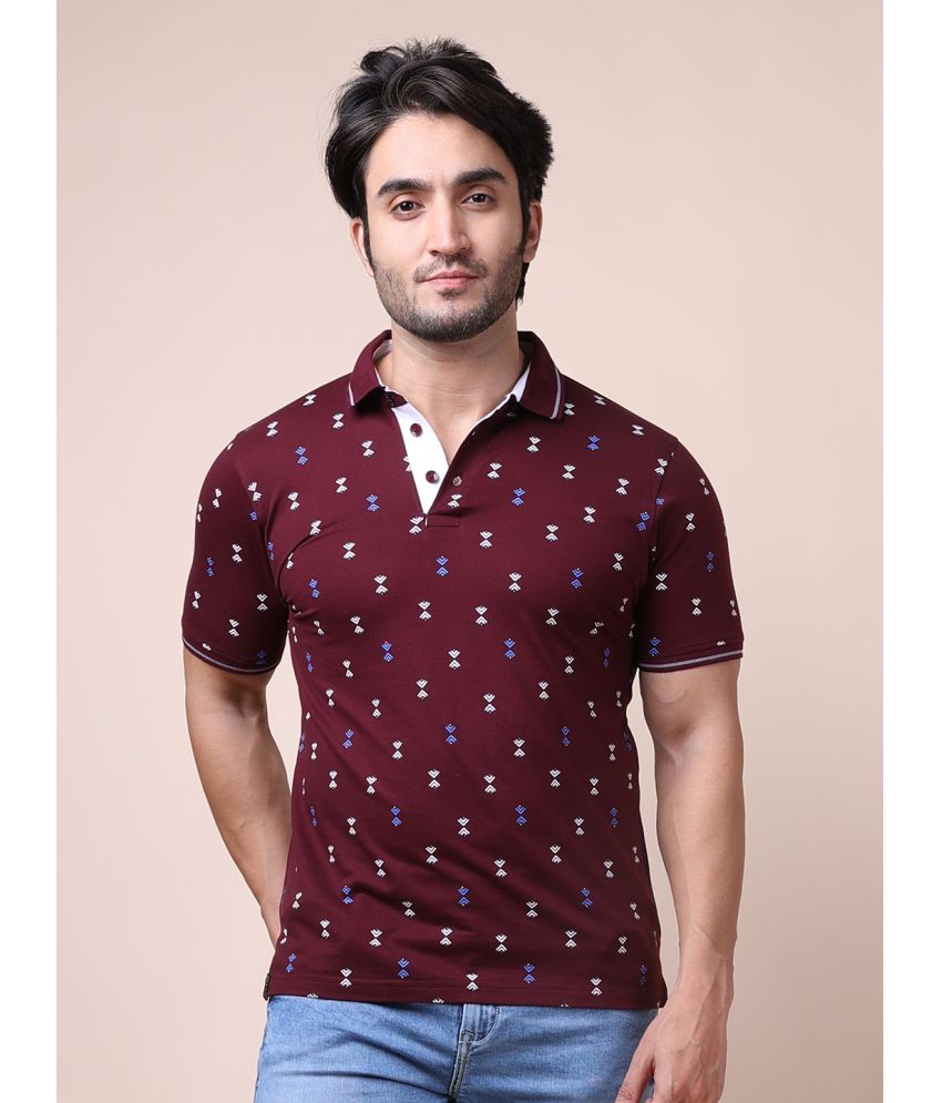     			BERRYBLUES Cotton Blend Regular Fit Printed Half Sleeves Men's V-Neck T-Shirt - Maroon ( Pack of 1 )