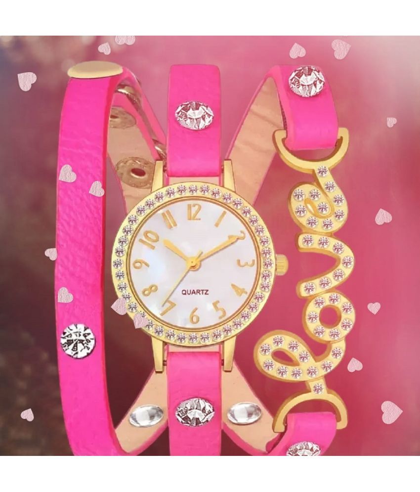     			Cosmic Pink Leather Analog Womens Watch