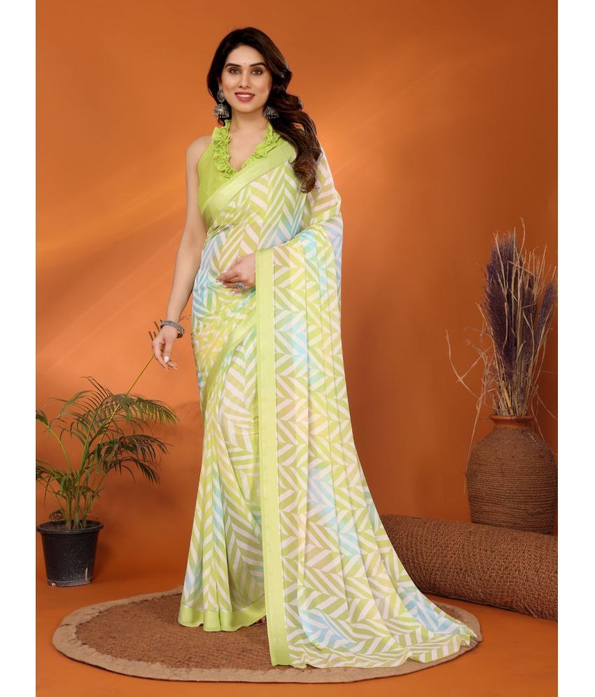     			DIKONA DESIGNER Chiffon Printed Saree With Blouse Piece ( Lime Green , Pack of 1 )