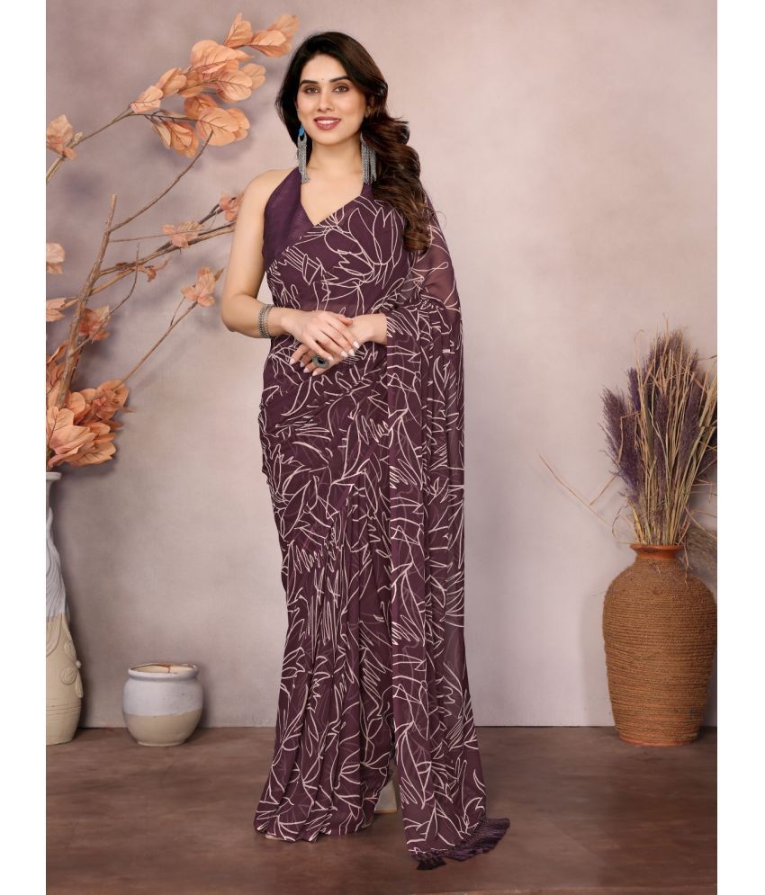     			DIKONA DESIGNER Georgette Printed Saree With Blouse Piece ( Wine , Pack of 1 )