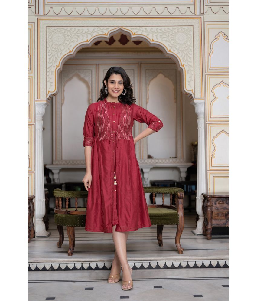     			Juniper Pack of 1 Rayon Embroidered A-line Women's Kurti - ( Maroon )