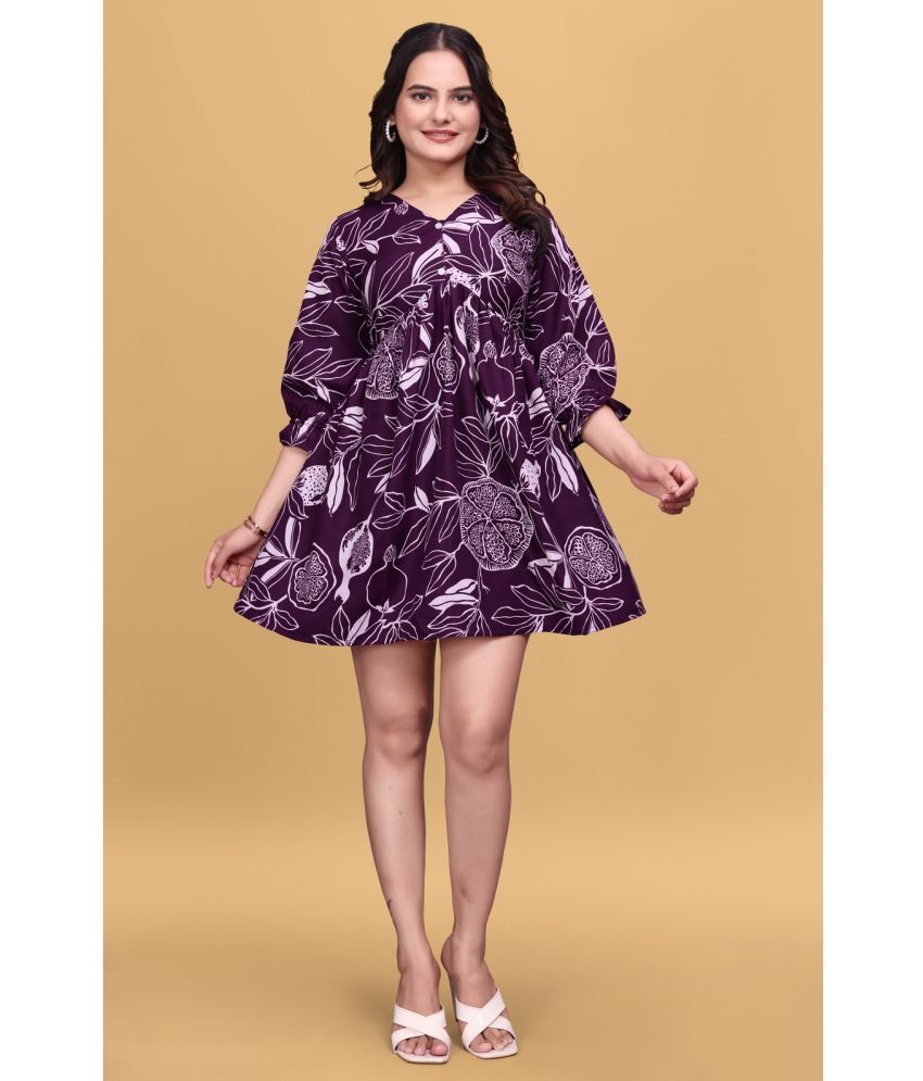     			MEHUL TEXTILE / MVC GROUP OF COMPANY Rayon Printed Mini Women's Empire Dress - Purple ( Pack of 1 )