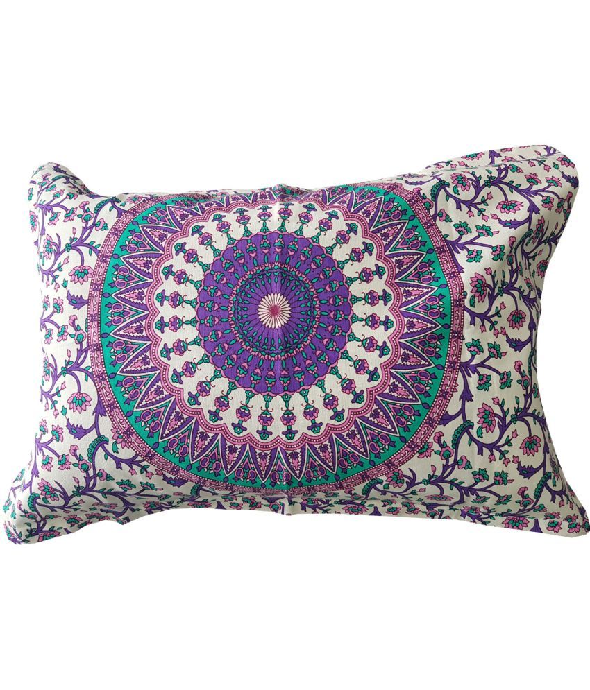     			Miyanbazaz Set of 4 Cotton Floral Cylindrical Cushion Cover (45X45)cm - Purple