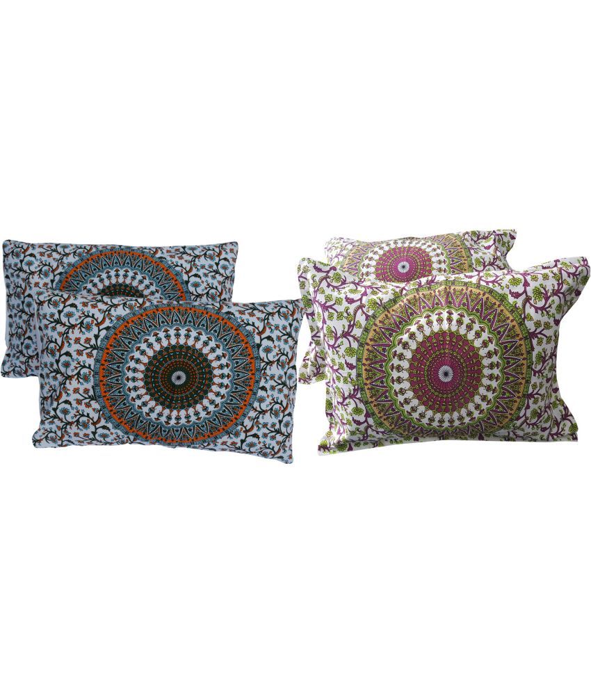     			Miyanbazaz Set of 4 Cotton Floral Cylindrical Cushion Cover (45X45)cm - Multi