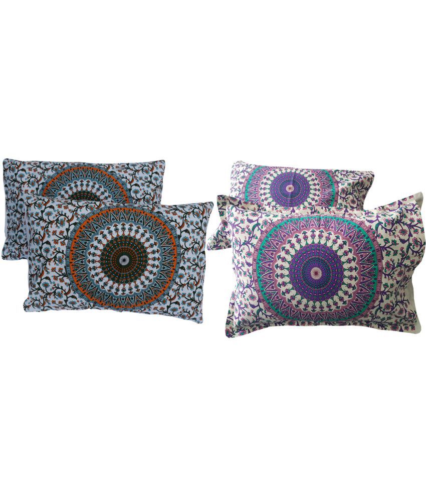     			Miyanbazaz Set of 4 Cotton Floral Cylindrical Cushion Cover (45X45)cm - Multi